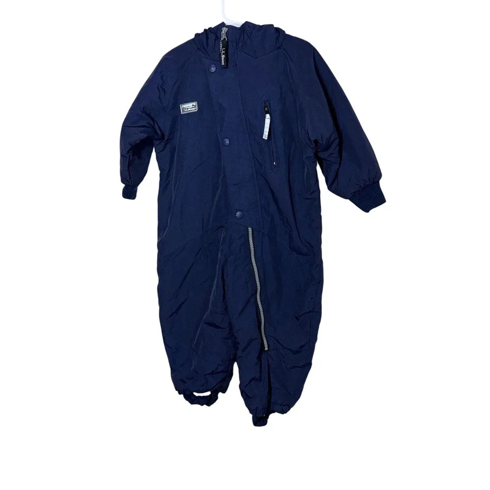 LL Bean Vintage Toddler 2T Navy Blue Fleece Lined Hooded One Piece Snowsuit